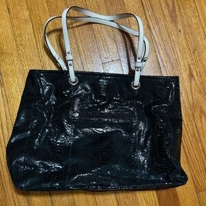 Wilsons Leather Black Snake Print Tote Handbag Shoulder Bag